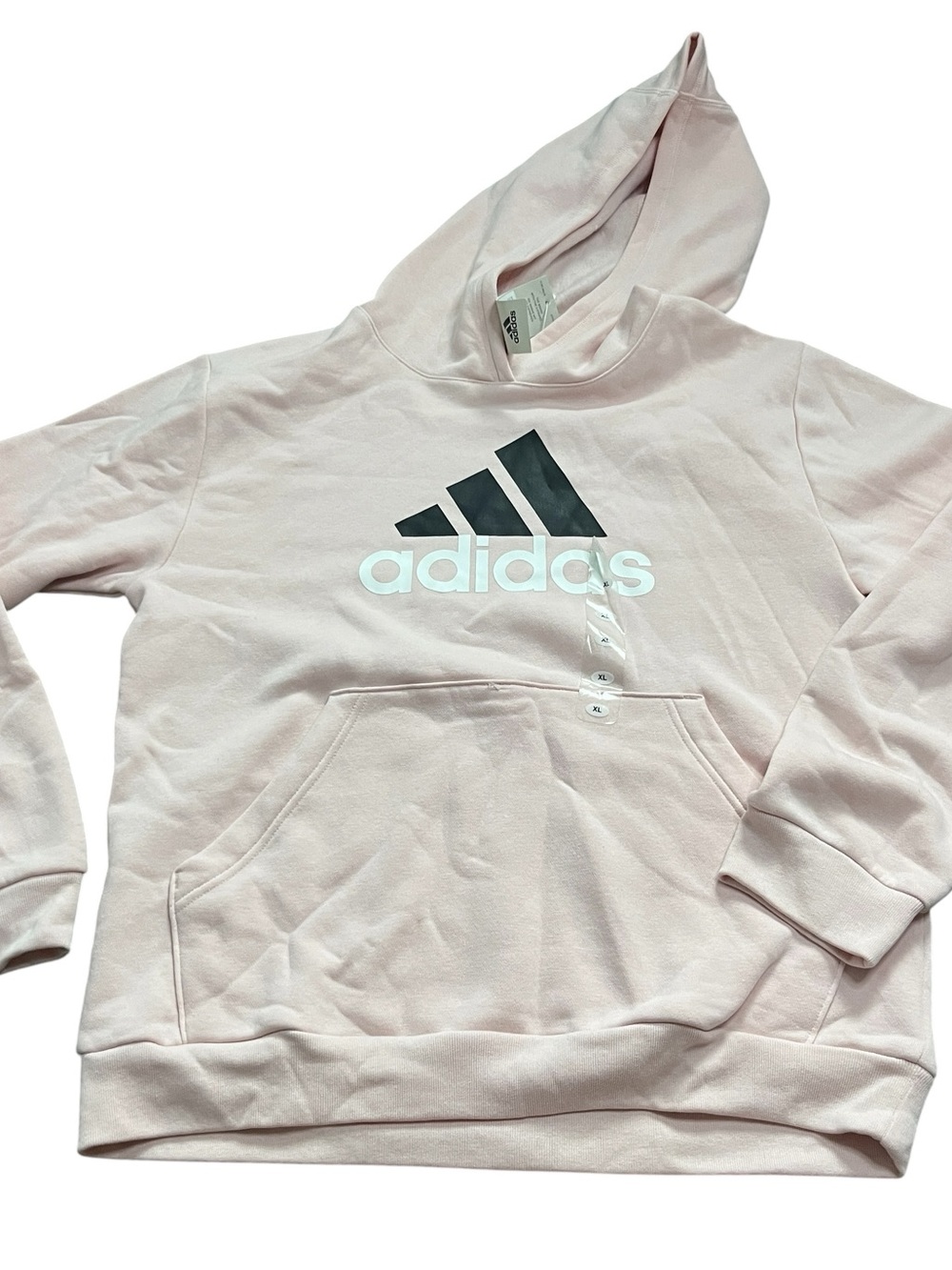 New Adidas Girls Pastel Pink Cozy Hoodie Large Center Logo Size XL Regular Fit